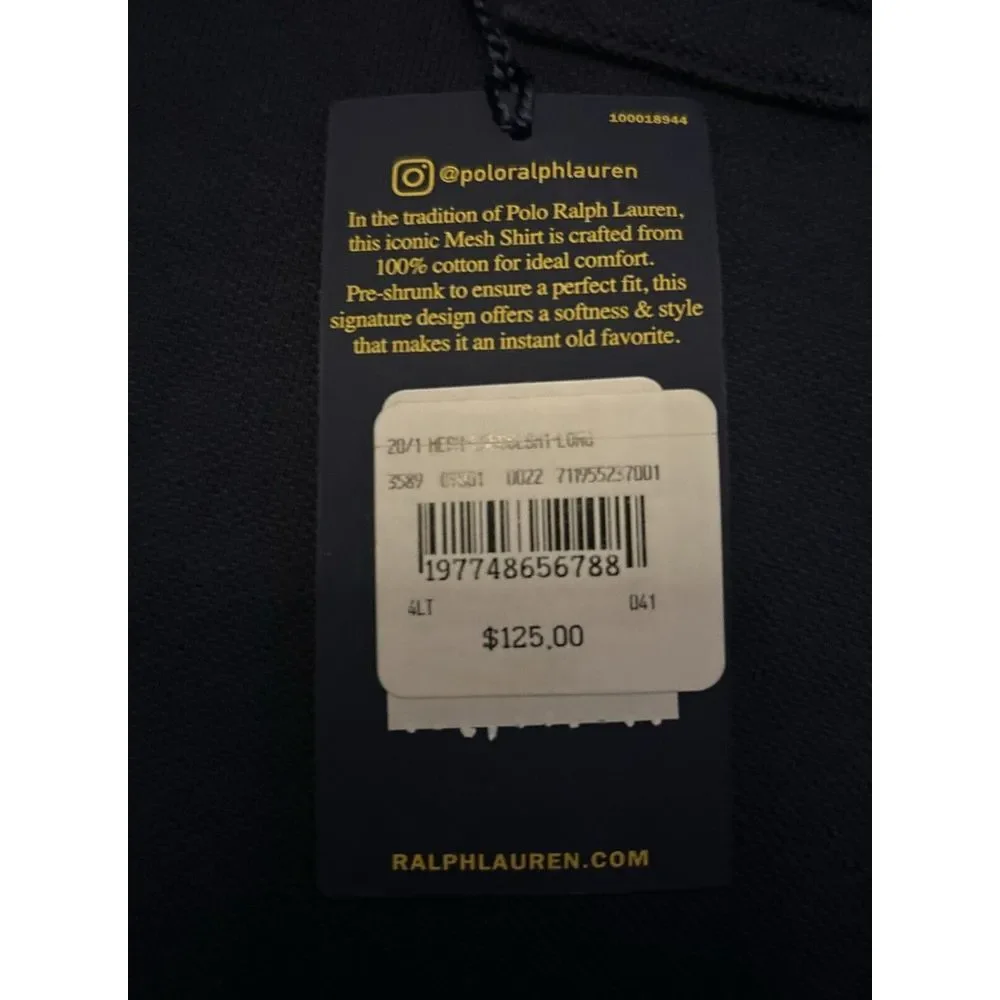 Polo Ralph Lauren Long Sleeve Men's Navy Polo Shirt Size 4LT NWT‎